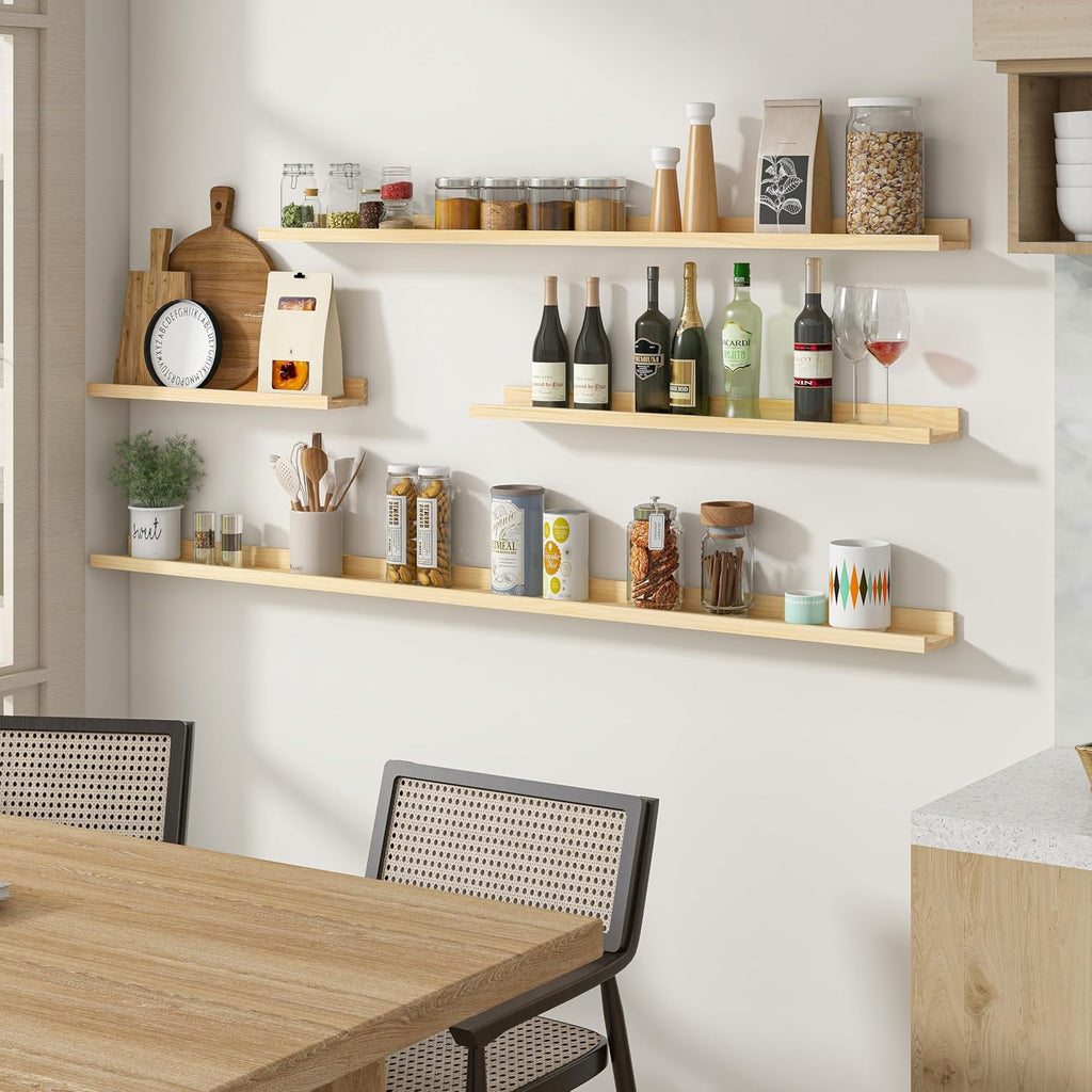 55" Natural Wood Wall Ledge Shelves