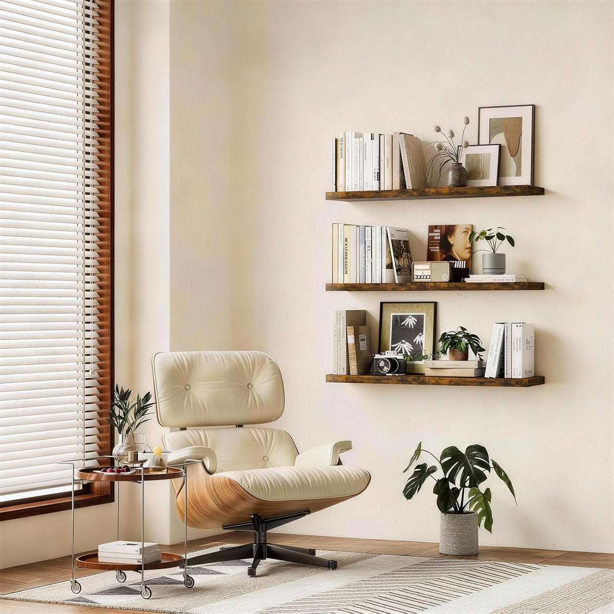 Rustic Brown Wall Floating Shelves Set