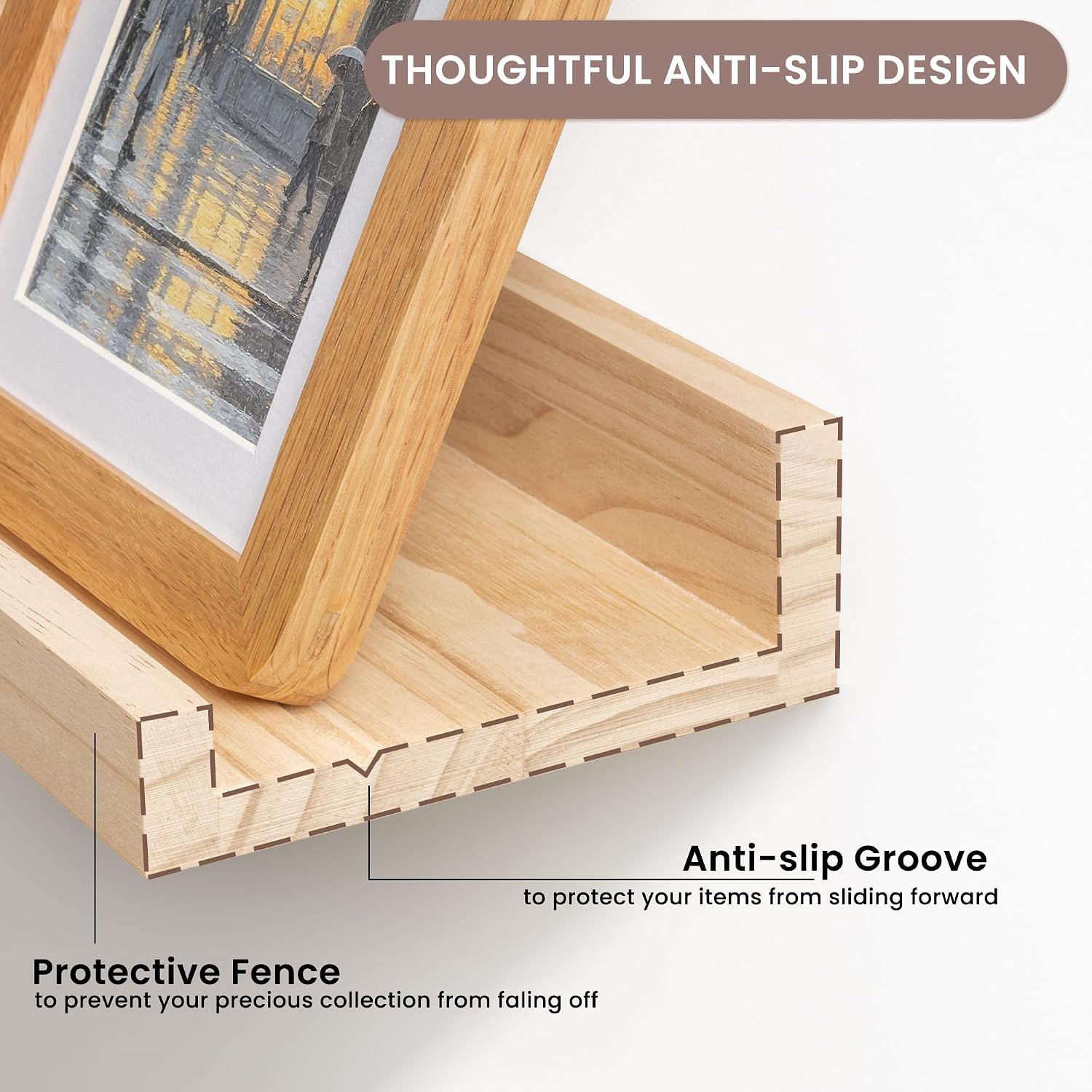 55" Natural Wood Wall Ledge Shelves