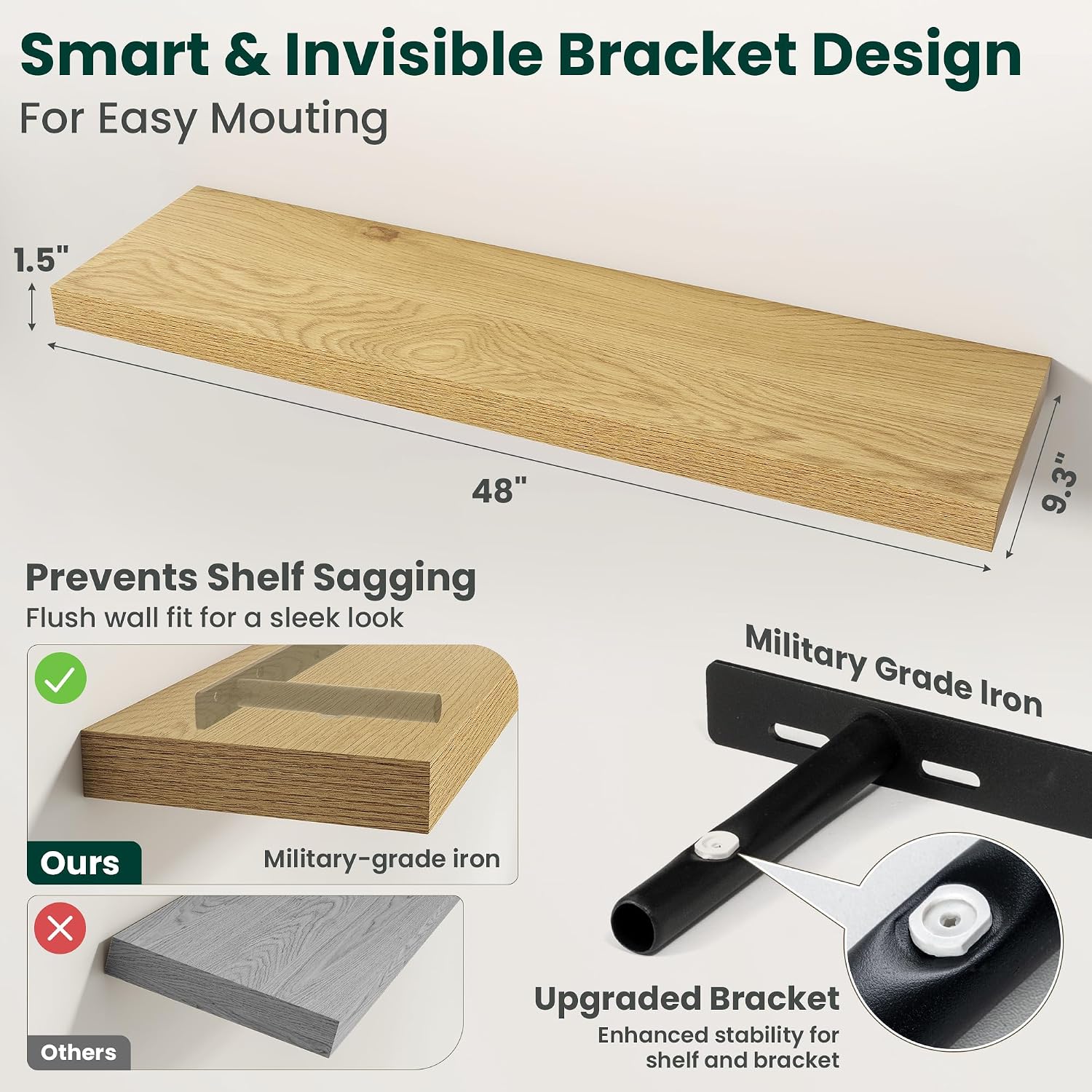 Oak Deep Floating Wall Shelves 2 Pack