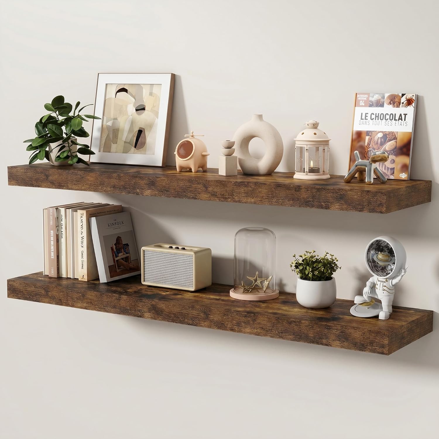 Rustic Brown Deep Floating Wall Shelves