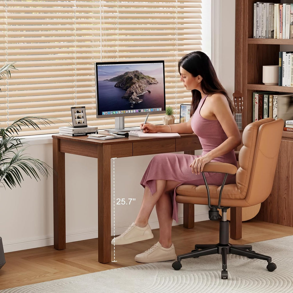 Walnut 45" Wood Desk with Drawers
