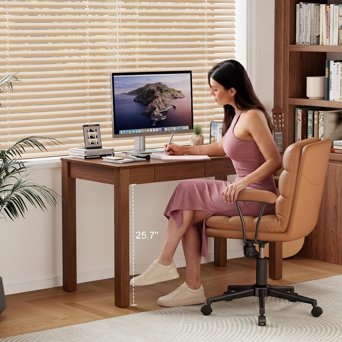 Walnut 45" Wood Desk with Drawers