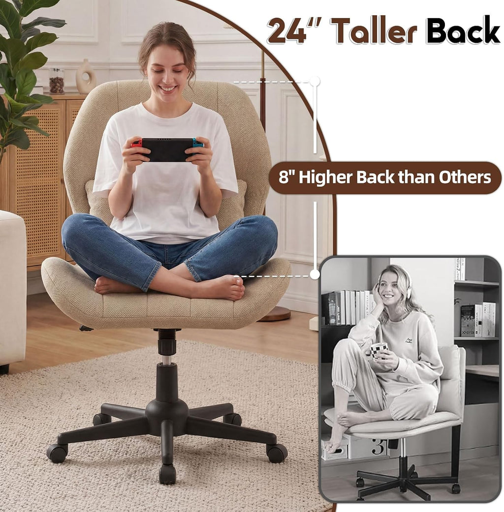 Oatmeal Winged Cross Legged Office Chair