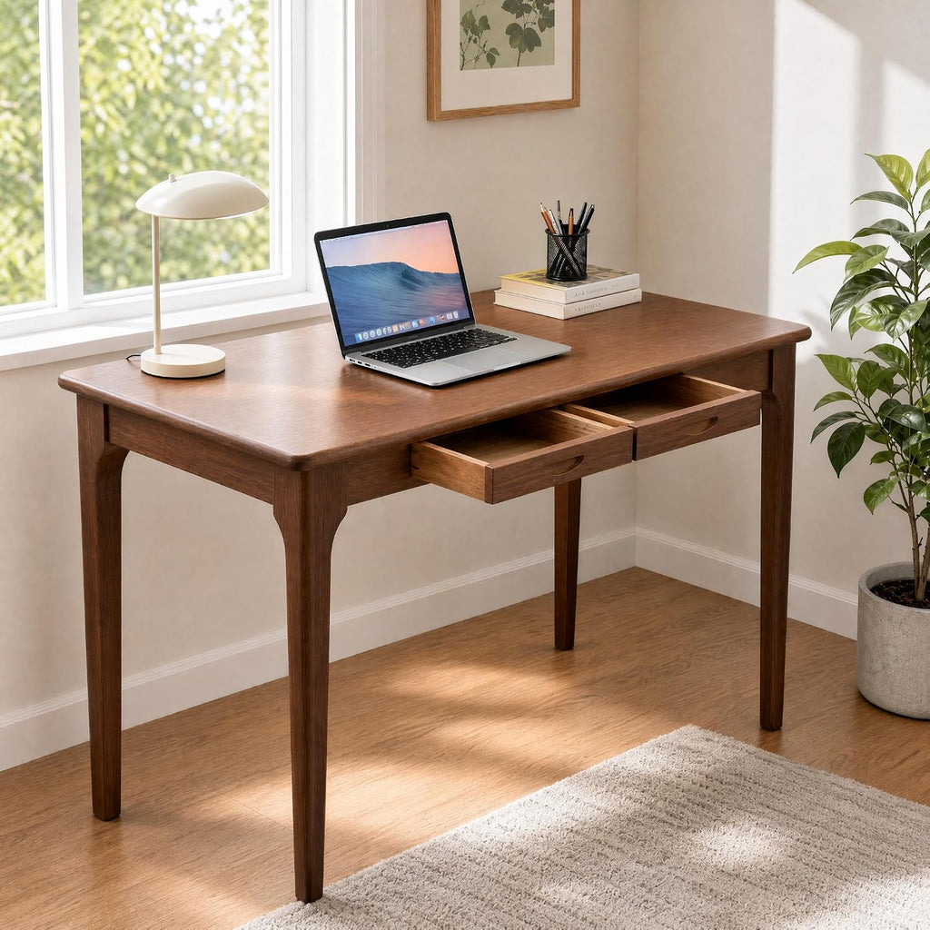 Walnut 40" Wood Desk with Drawers