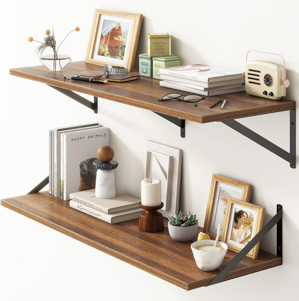 Walnut Deep Floating Wall Shelves Set