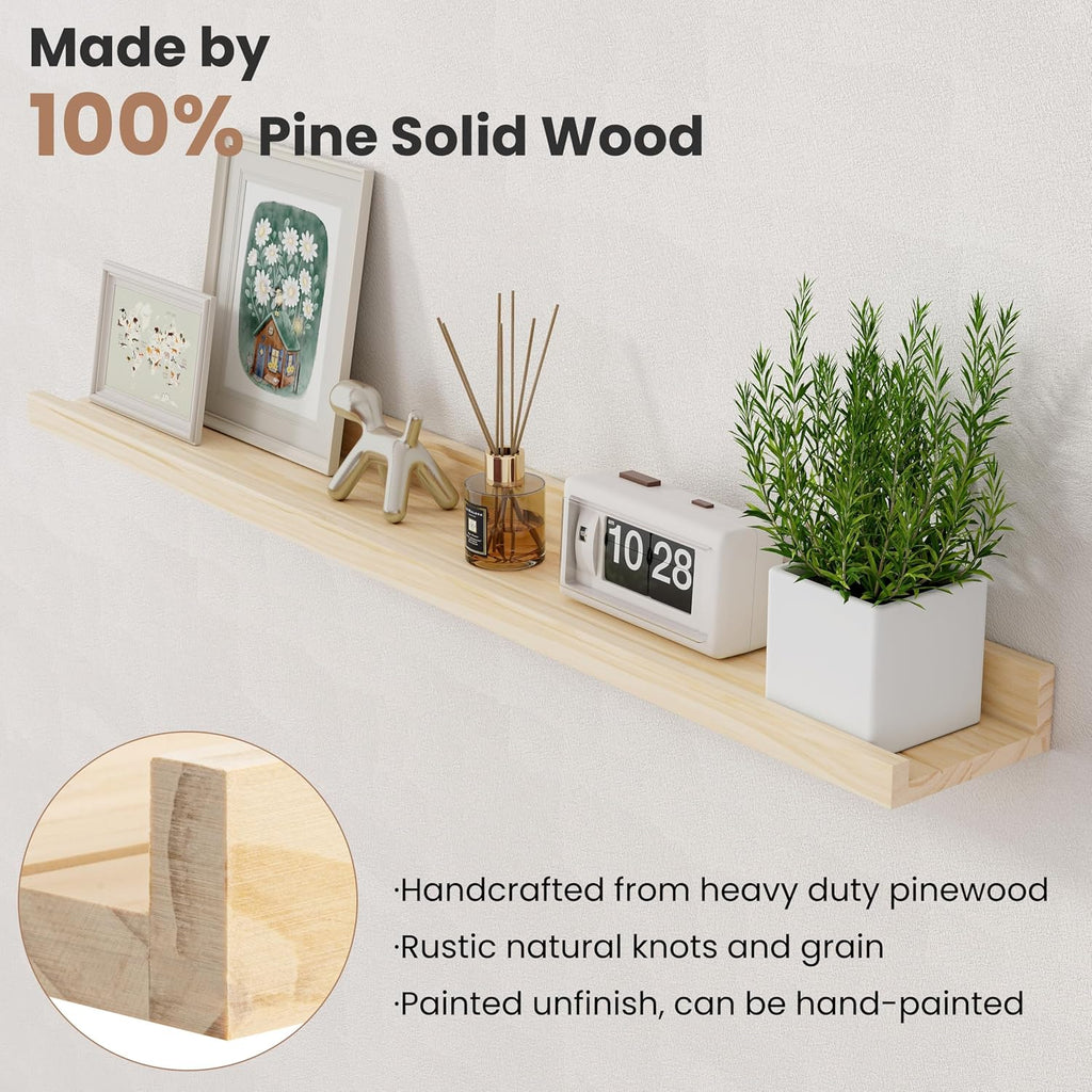 55" Natural Wood Wall Ledge Shelves