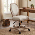 Beige Linen Wood Swivel Office Chair