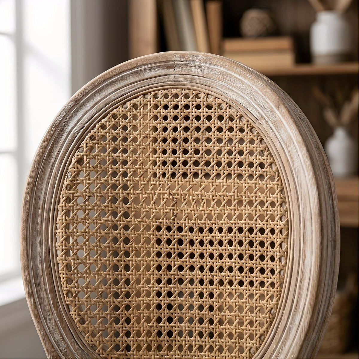 Beige Rattan Linen Swivel Office Chair